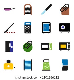 solid vector ixon set - washboard vector, pan, grater, toaster, microwave oven, safe, scalpel, attachment, fridge