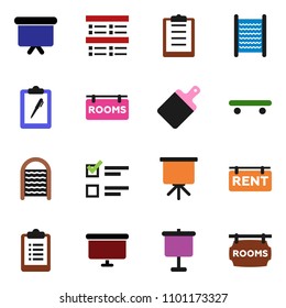 solid vector ixon set - washboard vector, cutting board, presentation, exam, clipboard, skateboard, rent signboard, rooms