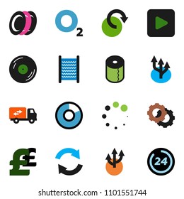 solid vector ixon set - washboard vector, toilet paper, plates, pie graph, pound, oxygen, disk, play button, gear, refresh, redo, loading, route arrow, relocation truck, 24 hour