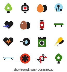 solid vector ixon set - washer vector, egg, skateboard, heart monitor, ambulance star, pulse, dna, insemination, sperm, fruit tree