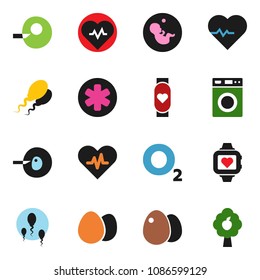 solid vector ixon set - washer vector, egg, heart pulse, monitor, oxygen, ambulance star, pregnancy, insemination, sperm, fruit tree