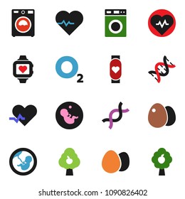 solid vector ixon set - washer vector, egg, heart pulse, monitor, oxygen, dna, pregnancy, fruit tree