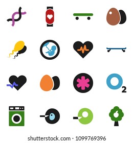 solid vector ixon set - washer vector, egg, skateboard, heart monitor, oxygen, ambulance star, pulse, dna, pregnancy, insemination, sperm, fruit tree