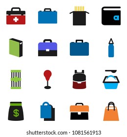 solid vector ixon set - washing powder vector, pasta, case, backpack, wallet, punching bag, doctor, money, shopping