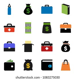 solid vector ixon set - washing powder vector, pasta, case, wallet, money bag, punching, doctor, shopping