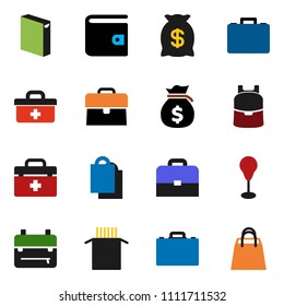 solid vector ixon set - washing powder vector, pasta, case, backpack, wallet, money bag, punching, doctor, shopping