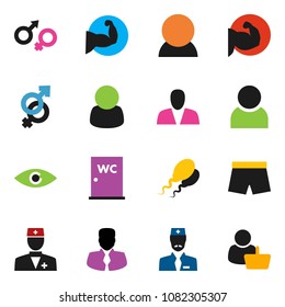 solid vector ixon set - water closet vector, manager, muscule hand, shorts, doctor, eye, gender sign, sperm, user, consumer, customer