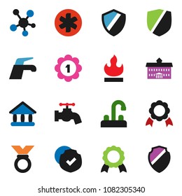 solid vector ixon set - water tap vector, university, medal, protected, flammable, social media, ambulance star, shield