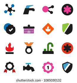 solid vector ixon set - water tap vector, university, medal, protected, flammable, social media, ambulance star, shield