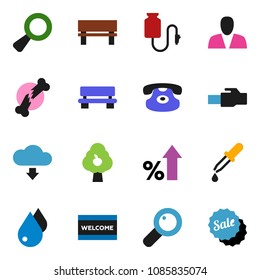 solid vector ixon set - water drop vector, welcome mat, percent growth, classic phone, magnifier, dropper, broken bone, counter, lan connector, bench, cloud download, fruit tree, consumer, sale