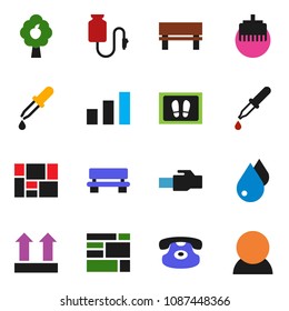 solid vector ixon set - water drop vector, welcome mat, consolidated cargo, top sign, sorting, classic phone, dropper, counter, lan connector, bench, fruit tree, consumer