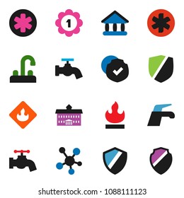solid vector ixon set - water tap vector, university, medal, protected, flammable, social media, ambulance star, shield