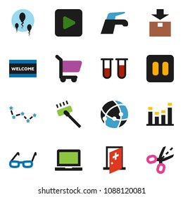 solid vector ixon set - water tap vector, vacuum cleaner, welcome mat, glasses, notebook pc, constellation, package, equalizer, play button, pause, vial, sperm, medical room, connection, cart