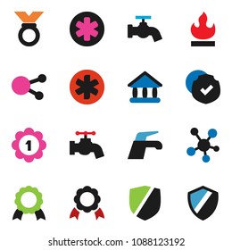 solid vector ixon set - water tap vector, medal, university, protected, flammable, social media, ambulance star, shield