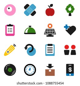 solid vector ixon set - water closet vector, dish, apple fruit, clipboard, clock, heart cross, package, disk, remote control, patch, ovule, undo, solar panel, tree, tap pay