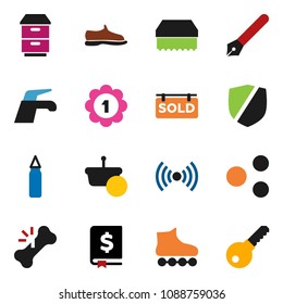 solid vector ixon set - water tap vector, sponge, pen, annual report, punching bag, snickers, roller Skates, medal, protected, broken bone, share, sold signboard, wireless, basket, password