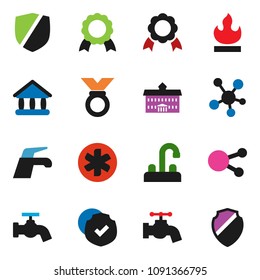 solid vector ixon set - water tap vector, university, medal, protected, flammable, social media, ambulance star, shield