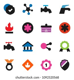 solid vector ixon set - water tap vector, university, medal, protected, flammable, social media, ambulance star, shield