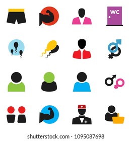 solid vector ixon set - water closet vector, manager, muscule hand, shorts, doctor, gender sign, sperm, user, consumer, customer