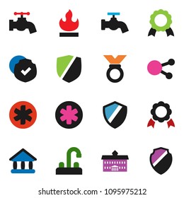 solid vector ixon set - water tap vector, university, medal, protected, flammable, social media, ambulance star, shield