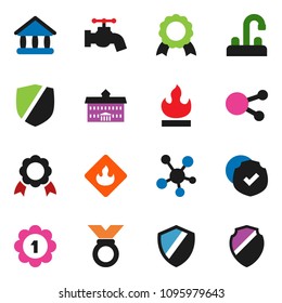 solid vector ixon set - water tap vector, university, medal, protected, flammable, social media, shield