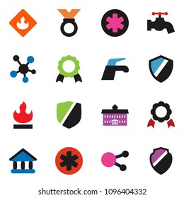 solid vector ixon set - water tap vector, university, medal, protected, flammable, social media, ambulance star, shield