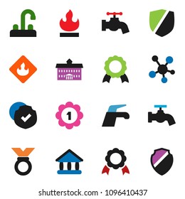solid vector ixon set - water tap vector, university, medal, protected, flammable, social media, shield