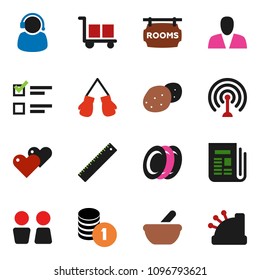 solid vector ixon set - water closet vector, plates, potato, ruler, exam, coin stack, boxing glove, cargo, antenna, newspaper, heart, mortar, rooms signboard, consumer, support, cashbox