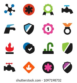 solid vector ixon set - water tap vector, medal, protected, flammable, social media, ambulance star, shield