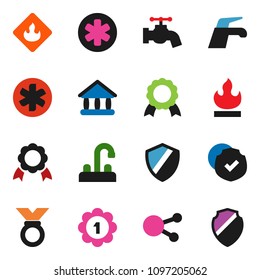 solid vector ixon set - water tap vector, medal, university, protected, flammable, social media, ambulance star, shield
