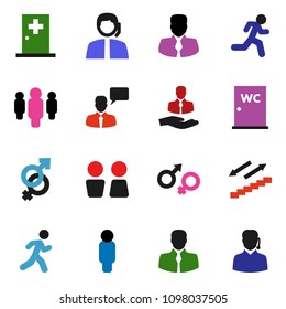 solid vector ixon set - water closet vector, manager, man, stairways run, support, client, speaking, gender sign, medical room