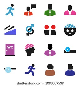 solid vector ixon set - water closet vector, manager, stairways run, support, client, speaking man, gender sign, eye doctor hat, head bandage, consumer