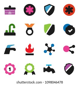 solid vector ixon set - water tap vector, university, medal, protected, flammable, social media, ambulance star, shield