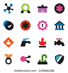 solid vector ixon set - water tap vector, university, medal, protected, flammable, social media, ambulance star, shield