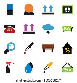 solid vector ixon set - water drop vector, welcome mat, sprayer, percent growth, top sign, classic phone, magnifier, dropper, bench, cloud download, consumer, fridge, sale, open
