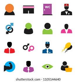 solid vector ixon set - water closet vector, manager, muscule hand, shorts, doctor, eye, gender sign, sperm, user, consumer, customer