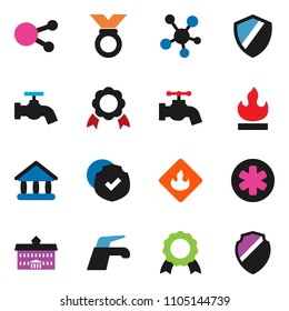 solid vector ixon set - water tap vector, university, medal, protected, flammable, social media, ambulance star, shield