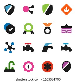 solid vector ixon set - water tap vector, university, medal, protected, flammable, social media, ambulance star, shield
