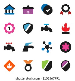 solid vector ixon set - water tap vector, university, medal, protected, flammable, social media, ambulance star, shield