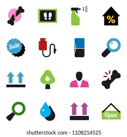 solid vector ixon set - water drop vector, welcome mat, sprayer, percent growth, top sign, magnifier, broken bone, counter, fruit tree, consumer, fridge, sale, open