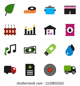 solid vector ixon set - water drop vector, pan, music, leaf, cash, measuring, shorts, warehouse, oil barrel, disk, equalizer, anamnesis, usb modem, heating, delivery