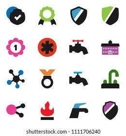 solid vector ixon set - water tap vector, university, medal, protected, flammable, social media, ambulance star, shield