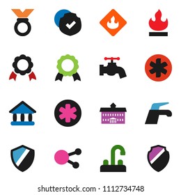 solid vector ixon set - water tap vector, university, medal, protected, flammable, social media, ambulance star, shield