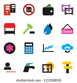 solid vector ixon set - water tap vector, drop, calculator, graph, no fastfood, film frame, ambulance star, cloud exchange, server, login, plan, wallet, closed, market, auction, signpost