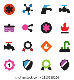 solid vector ixon set - water tap vector, university, medal, flammable, social media, ambulance star, shield