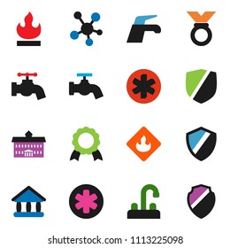 solid vector ixon set - water tap vector, university, medal, protected, flammable, social media, ambulance star, shield