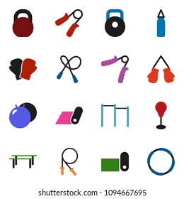 solid vector ixon set - weight vector, jump rope, hand trainer, horizontal bar, punching bag, fitball, boxing glove, fitness mat, hoop