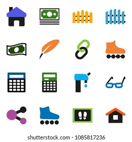 solid vector ixon set - welcome mat vector, pen, glasses, calculator, cash, roller Skates, money, link, share, home, water supply, fence