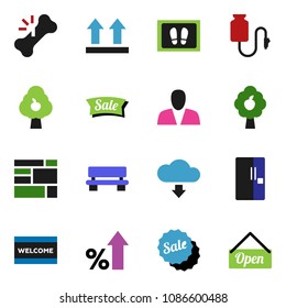 solid vector ixon set - welcome mat vector, percent growth, consolidated cargo, top sign, broken bone, drop counter, bench, cloud download, fruit tree, consumer, fridge, sale, open