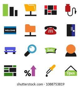 solid vector ixon set - welcome mat vector, percent growth, consolidated cargo, sorting, classic phone, magnifier, dropper, drop counter, network folder, bench, consumer, fridge, sale, open